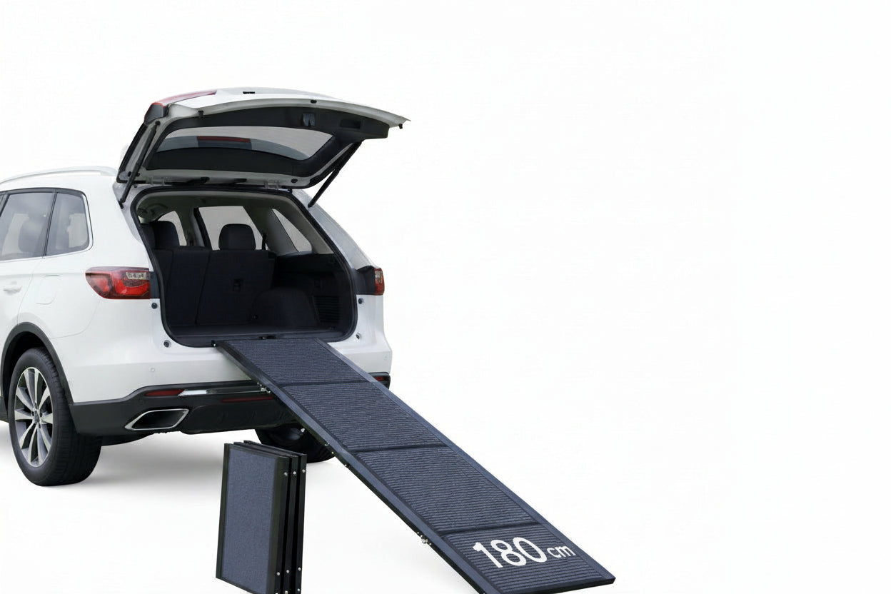 Foldable Aluminum Dog Car Ramp with Non-Slip Surface (71 in / 180 cm, Supports up to 300 lbs / 136 kg)