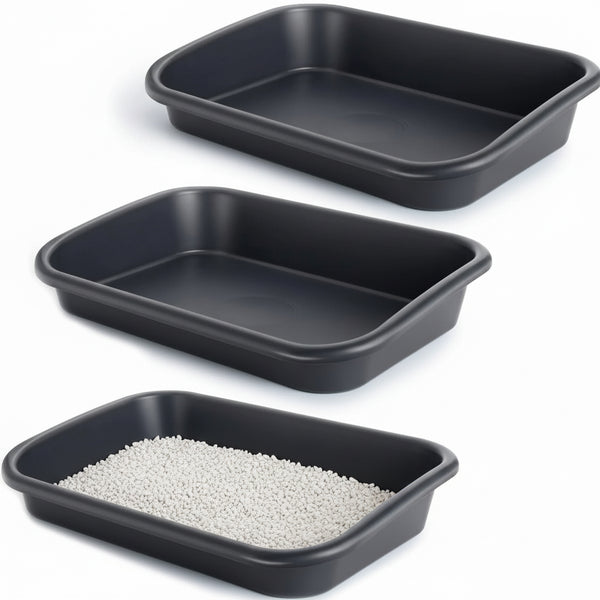 Large Low-Entry Open Litter Box for Senior Cats (23.23 × 16.54 × 4.33 in / 59 × 42 × 11 cm, 3-Pack)