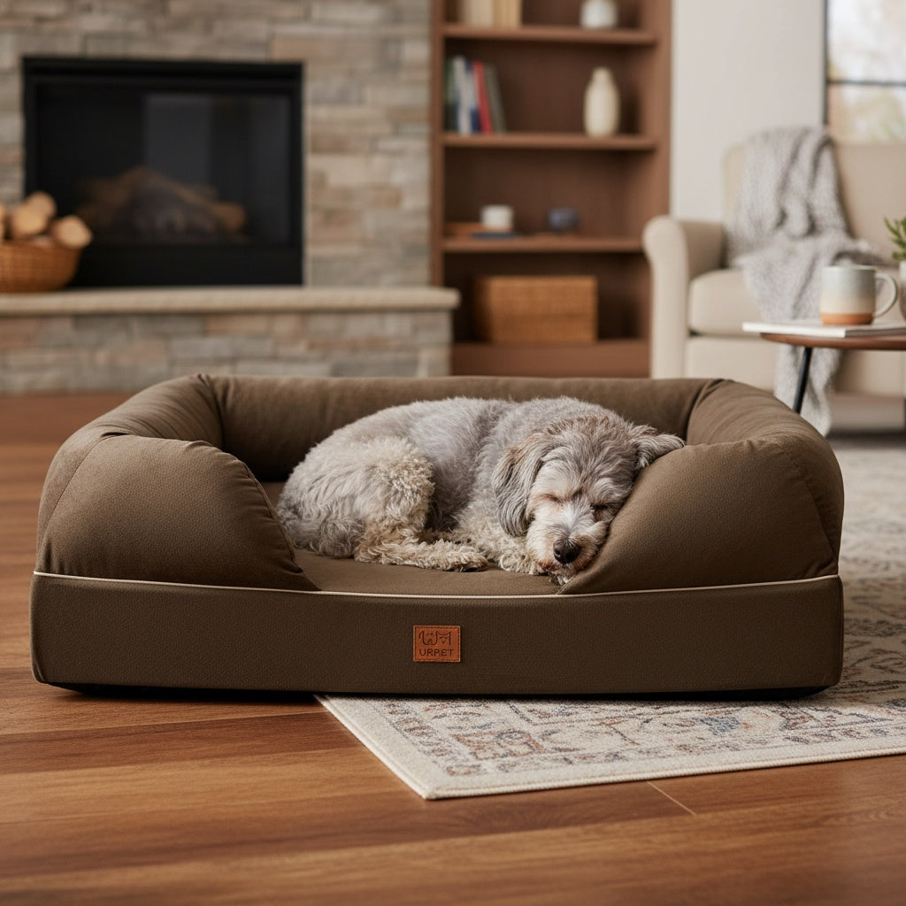 Orthopedic Memory Foam Pet Sofa Bed with Bolsters for Senior Small Dogs