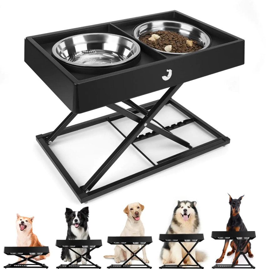 Adjustable Elevated Pet Feeding Station with Tilted Bowls (9–17.5 in / 23–44 cm Height Range)